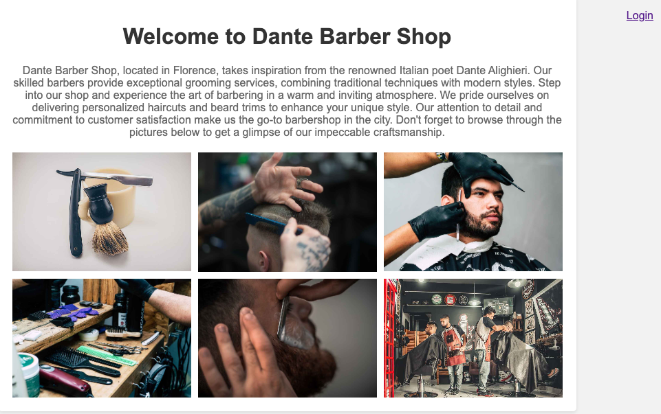 Dante Barber Shop homepage